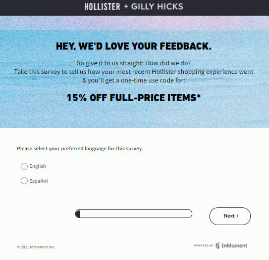 Hollister-Survey-Homepage-at-www.TellHCO.com